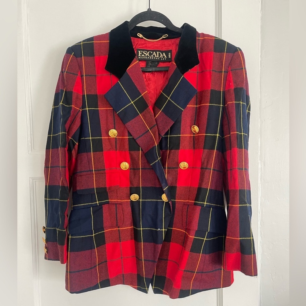 Vintage Escada by Margaretha Ley plaid women’s blazer